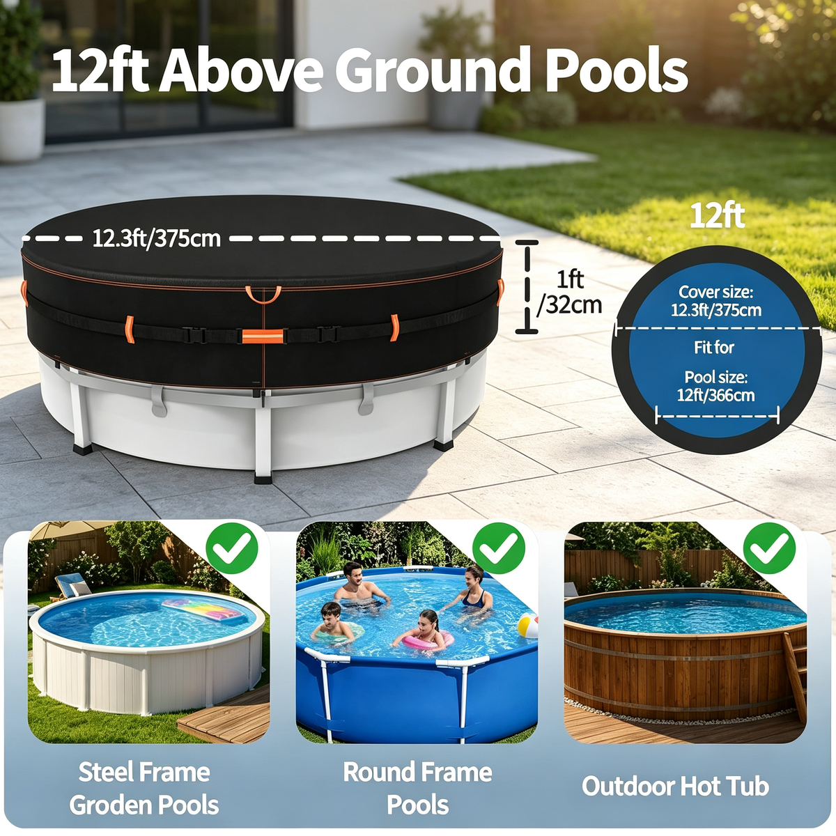 12ft Heavy Duty Round Pool Cover