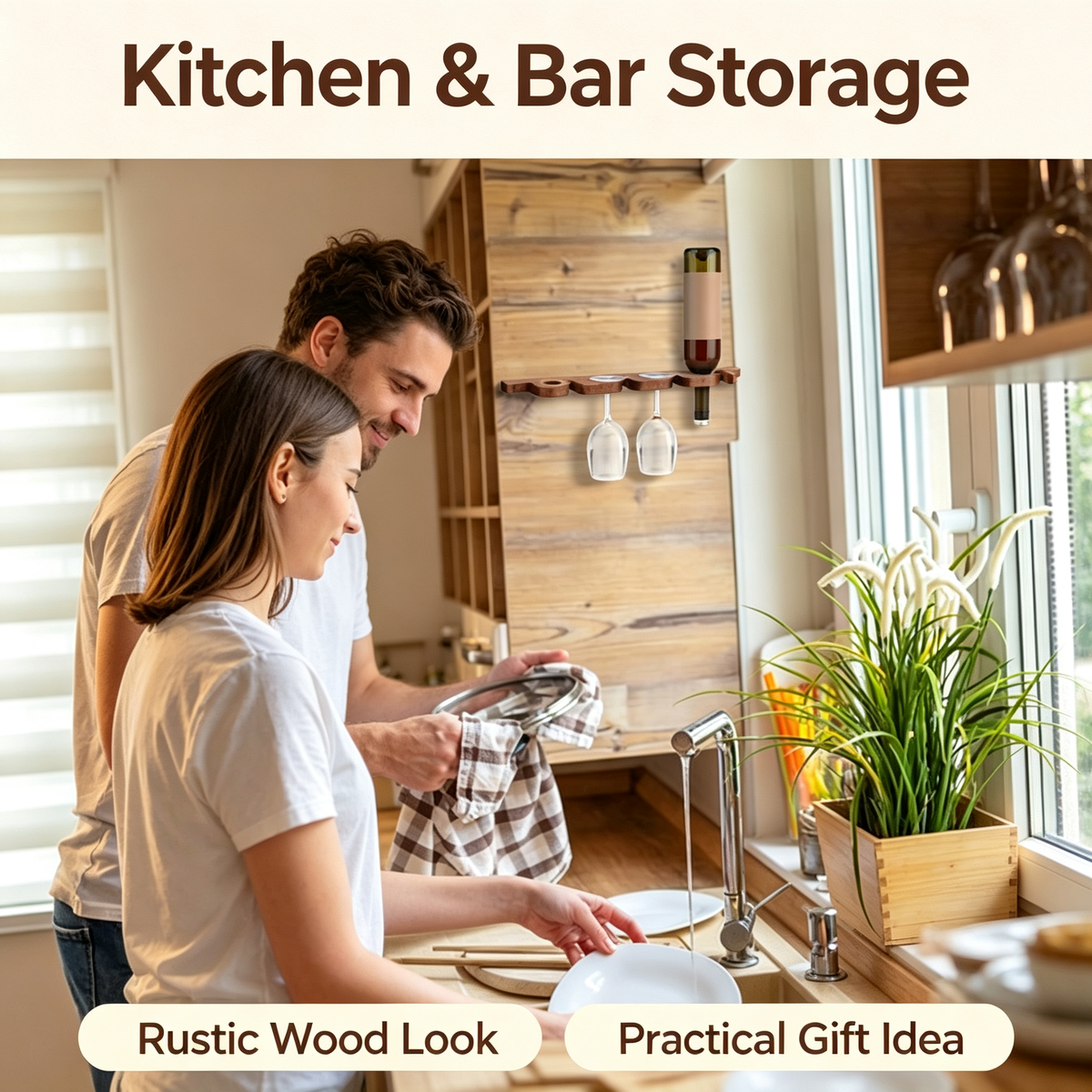 Wooden Wine Glass and Bottle Rack
