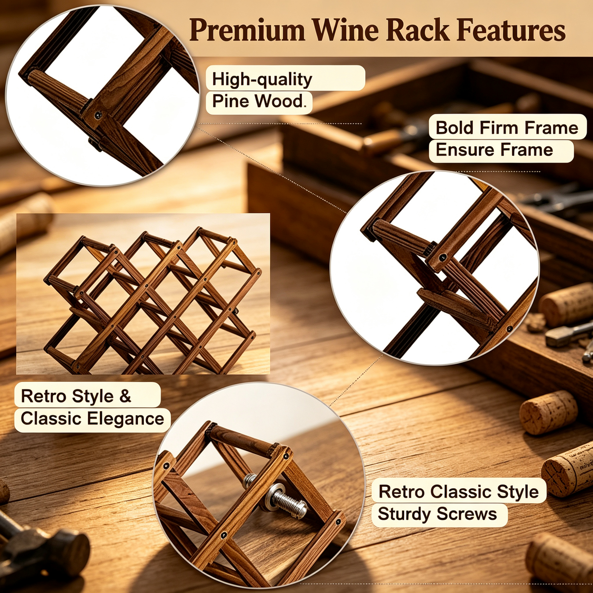 Foldable Pine Wood Wine Rack