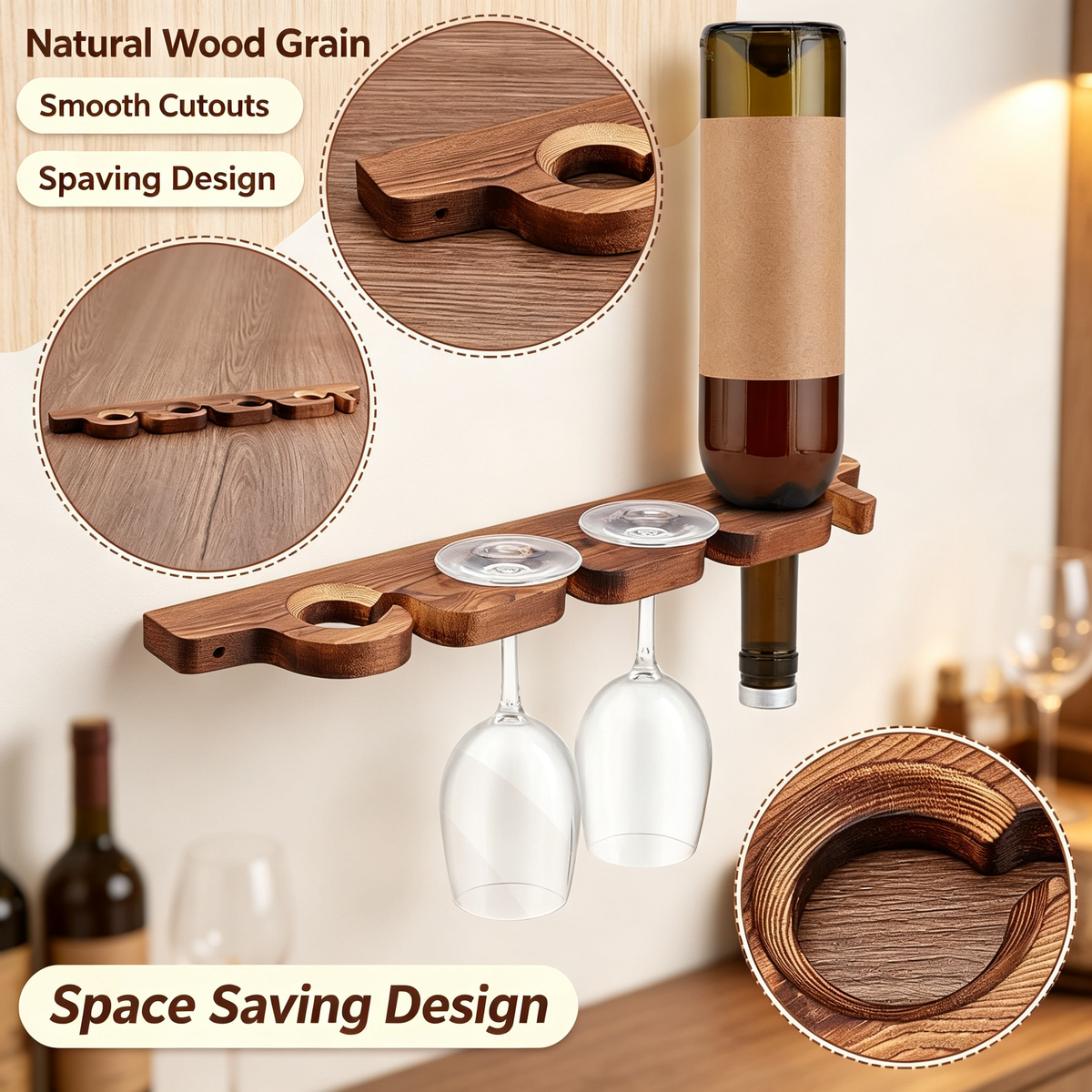 Wooden Wine Glass and Bottle Rack